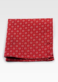 Cherry Red Geometric Print Pocket Square in Cotton