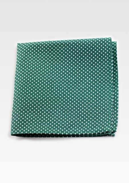 Cotton Pocket Square in Kelly Green with Micro Dots