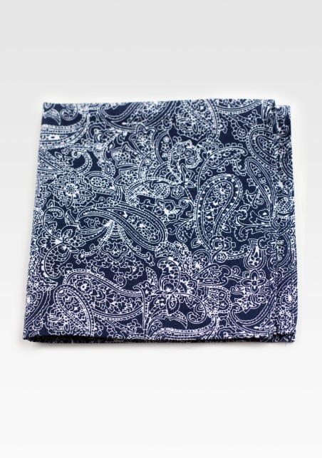 Bandana Paisley Cotton Hanky in Navy and Silver