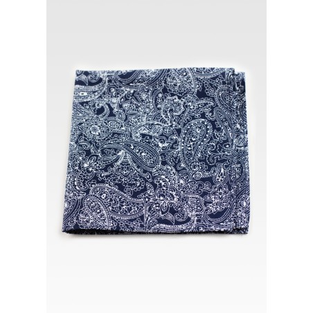 Bandana Paisley Cotton Hanky in Navy and Silver