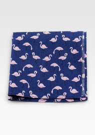 Flamingo Print Pocket Square Hanky in Navy and Pink