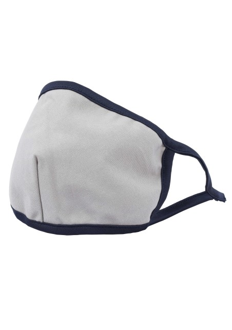 silver gray filter face mask with navy border