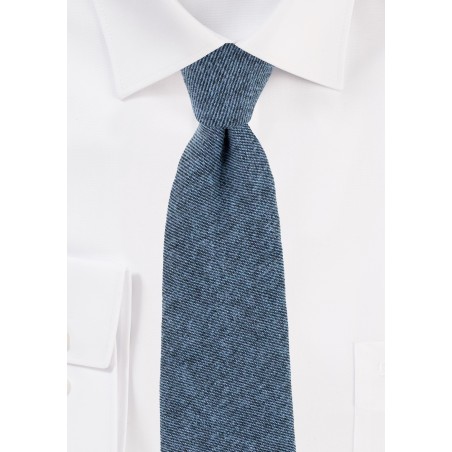 Textured Cotton Skinny Tie in Denim Blue
