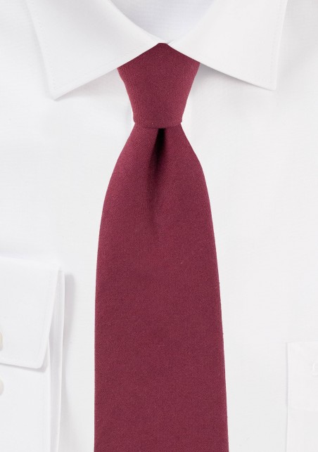 Solid Wine Red Slim Cut Mens Tie in Cotton