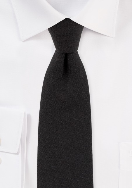 Matte Black Slim Cut Mens Tie in Cotton