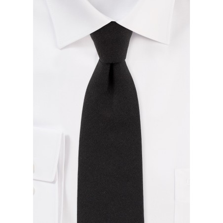 Matte Black Slim Cut Mens Tie in Cotton