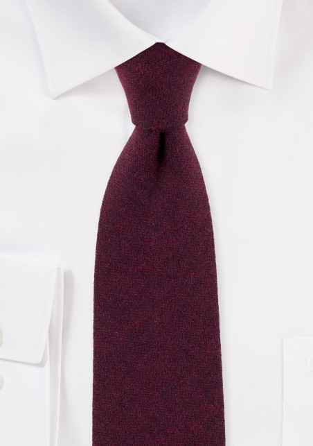 Solid Burgundy Cotton Tie with Herringbone Weave