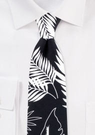 Tropical Palm Leaf Print Tie in Black and White