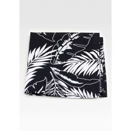 Cotton Hanky in Black and White with Palm Leaf Print