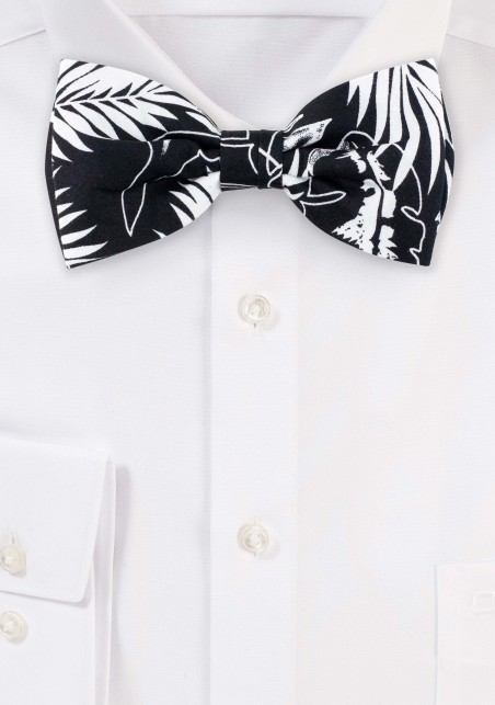 Cotton Hanky in Black and White with Palm Leaf Print