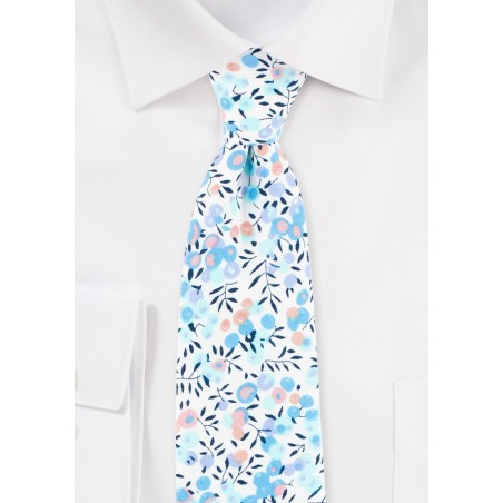 Blue and Aqua Floral Summer Tie in Cotton