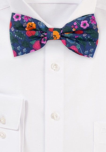 Navy Bow Tie with Colorful Florals