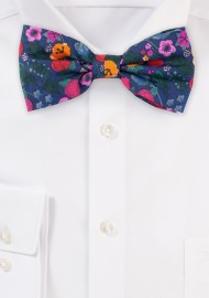 Navy Bow Tie with Colorful Florals