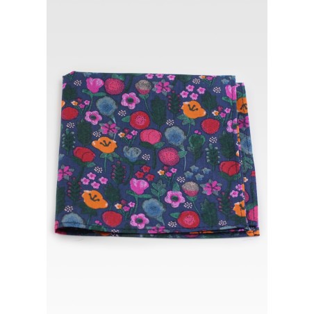Navy Floral Pocket Square in Cotton
