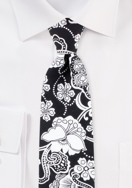 Black and White Bandana Floral Paisley Tie