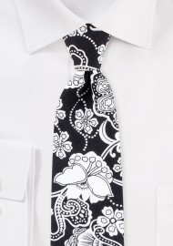 Black and White Bandana Floral Paisley Tie