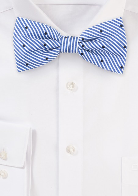 Blue and White Striped Bow Tie in Cotton
