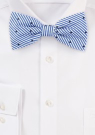 Blue and White Striped Bow Tie in Cotton