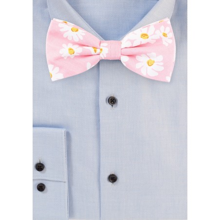 Pink Bow Tie with White Flower Design
