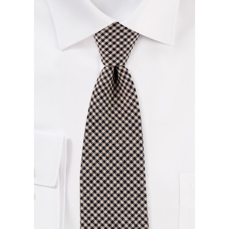 Tweed Micro Check Cotton Tie in Brown