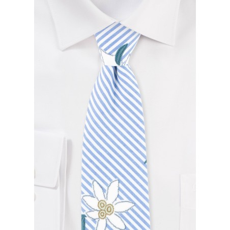Summer Stripe Cotton Tie with Embroidered Florals