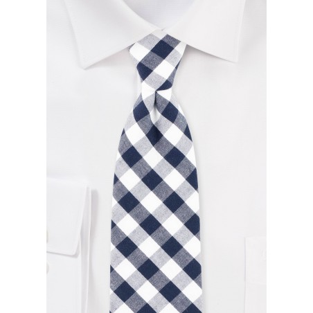 Navy and White Gingham Check Cotton Tie