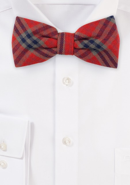 Tartan Plaid Bow Tie in Red and Olive