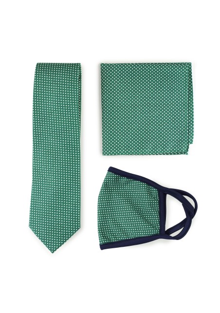Micro Dot Necktie and Mask Set in Kelly Green
