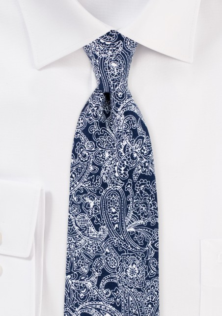 Skinny Tie in Navy with Bandana Print