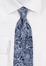 Skinny Tie in Navy with Bandana Print