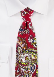 Skinny Tie in Red Paisley