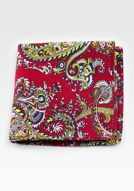 Pocket Square Hanky in Cherry Red Paisley