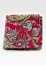 Pocket Square Hanky in Cherry Red Paisley