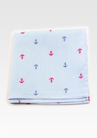 Pocket Square Hanky with Light Blue Anchor Print