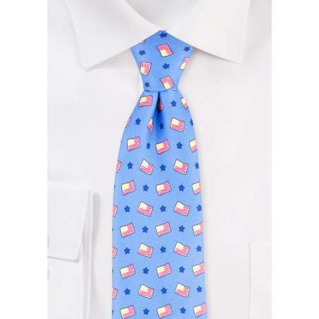 American Flag Print Mens Tie in Light Blue