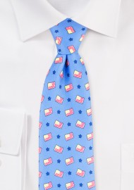 American Flag Print Mens Tie in Light Blue