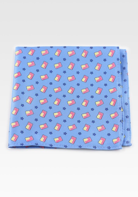 American Flag Pocket Squares | Mens Suit Hanky Light Blue with US Flags