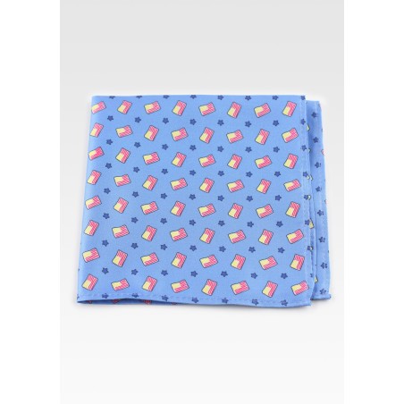 American Flag Pocket Squares | Mens Suit Hanky Light Blue with US Flags