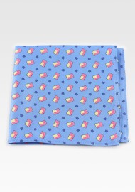 American Flag Pocket Squares | Mens Suit Hanky Light Blue with US Flags