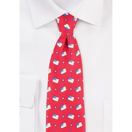 American Flag Print Mens Tie in Crimson Red