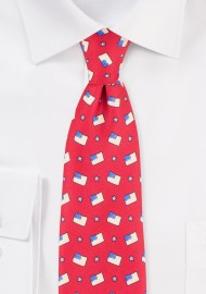 American Flag Print Mens Tie in Crimson Red