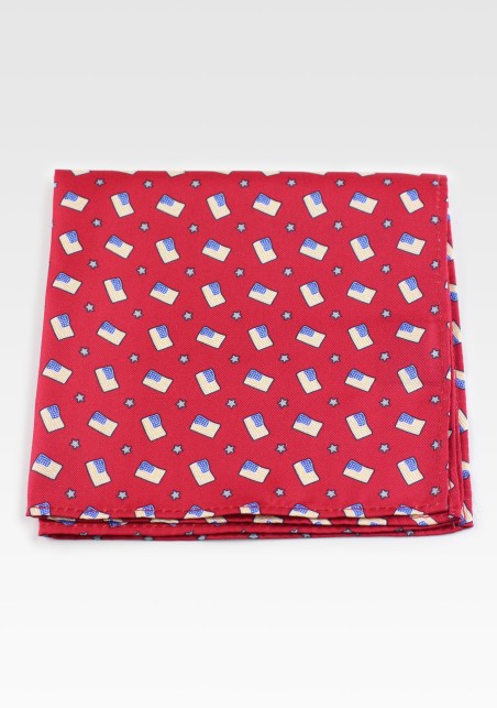 Red Pocket Square with American Flags