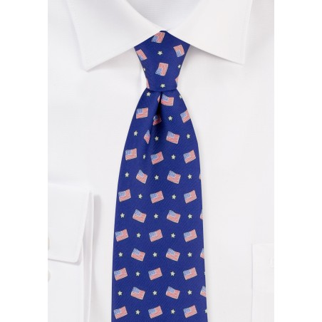 American Flag Print Mens Tie in Royal Blue
