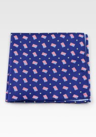 Royal Blue Pocket Square with US Flags