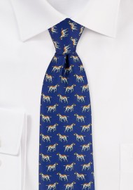 Trendy Mens Tie with Hounds Print in Navy and Tan