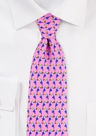 Summer Mens Tie in Pink with Fun Toucan Print