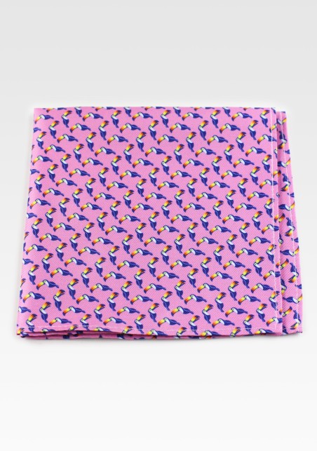 Pink Pocket Square with Toucan Print
