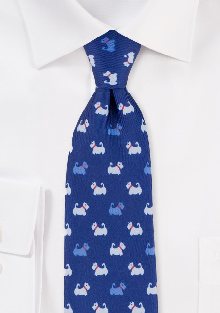 Royal Blue Mens Tie with Dog Terrier Print
