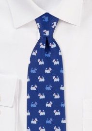 Royal Blue Mens Tie with Dog Terrier Print