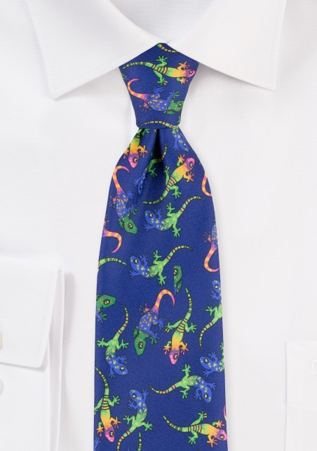 Colorful Gecko Print Mens Tie